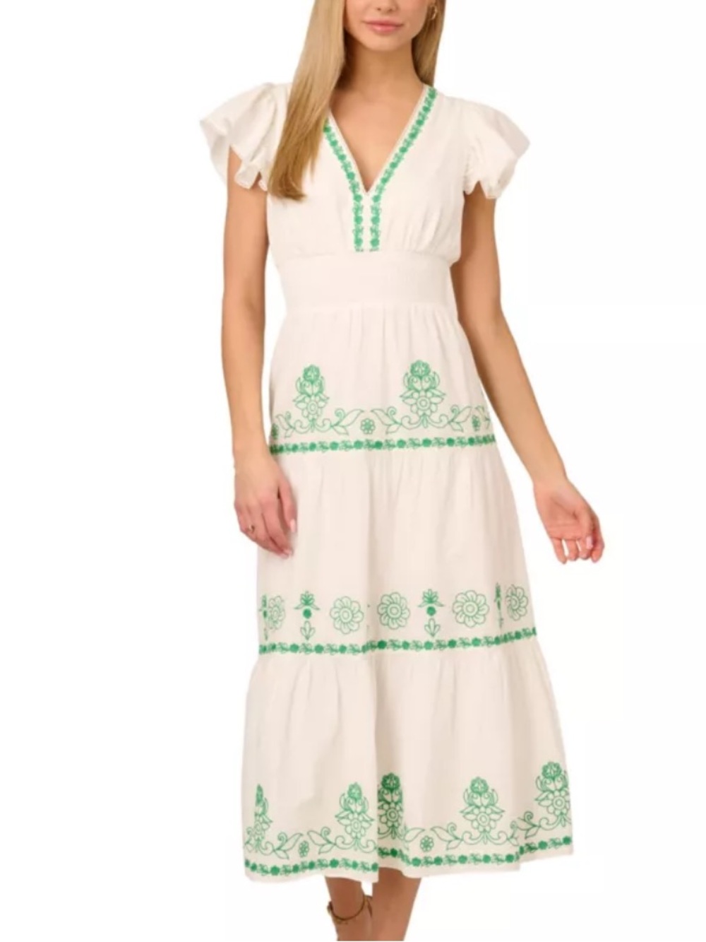 Adrianna Papell Smocked Waist Long Dress
